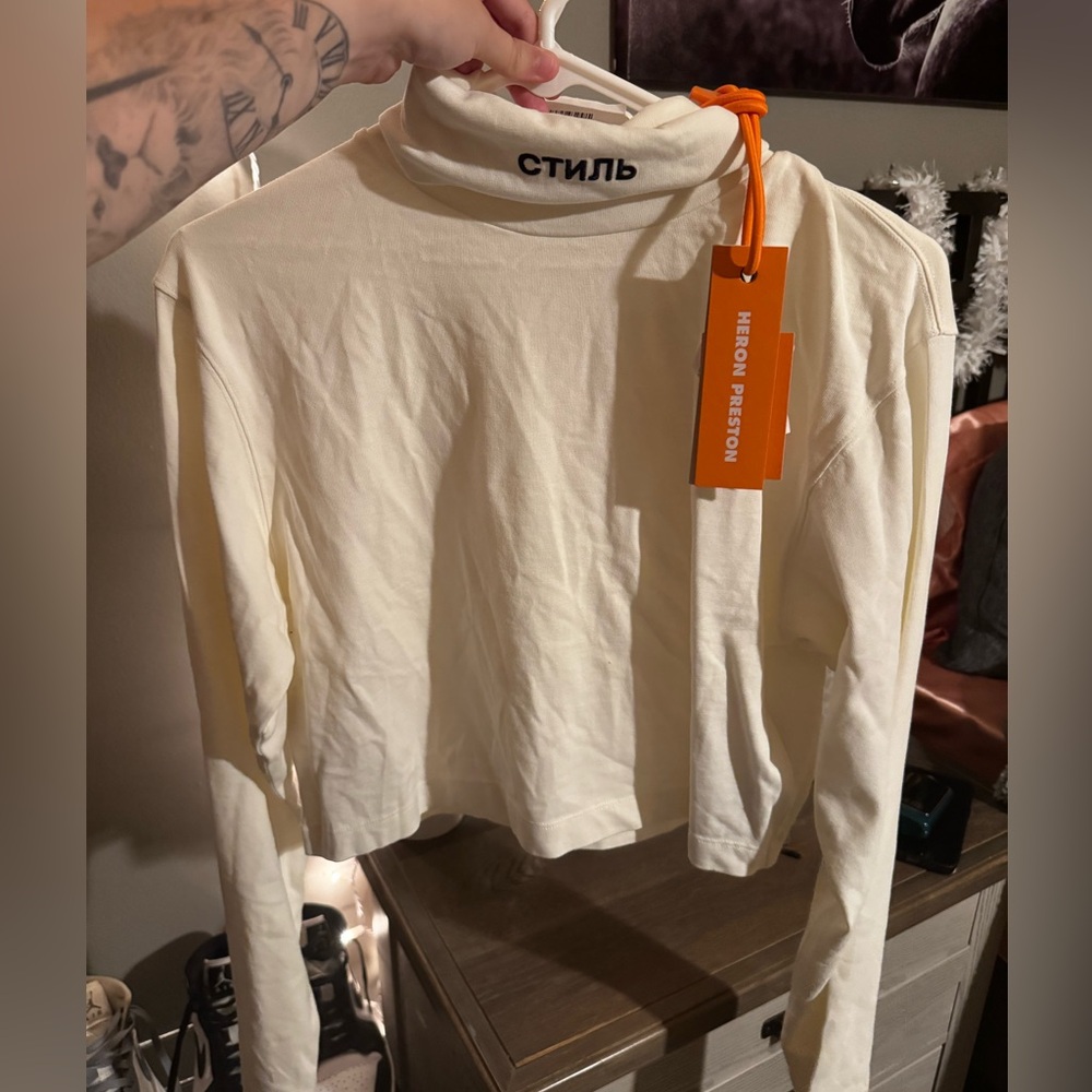 Heron Preston White and Black Rollneck Top